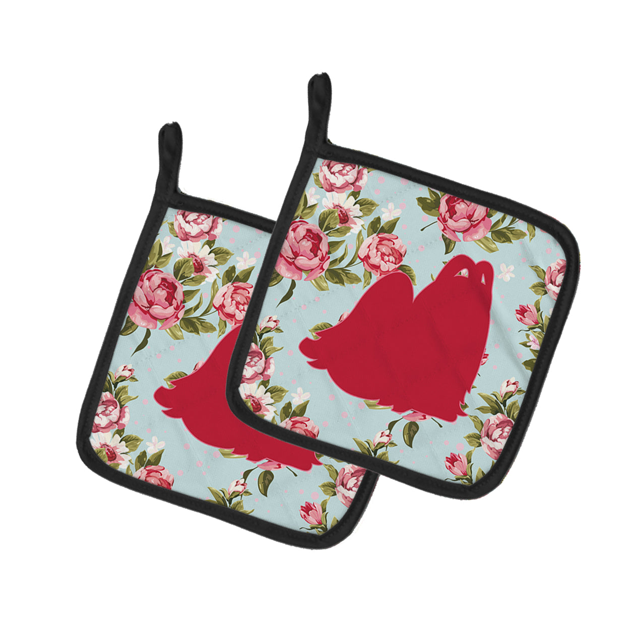 Maltese Shabby Chic Blue Roses Pair of Pot Holders