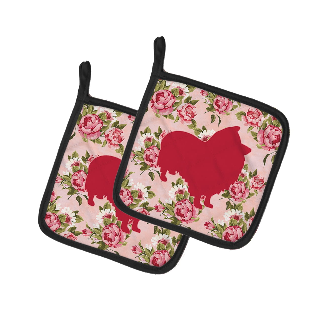 Caroline's Treasures BB1080-RS-PK-PTHD Sheltie Shabby Chic Pink Roses Pair of Pot Holders , 7.5HX7.5W, multicolor