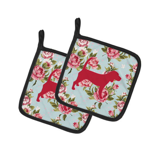 Caroline's Treasures BB1087-RS-BU-PTHD Beagle Shabby Chic Blue Roses Pair of Pot Holders , 7.5HX7.5W, multicolor