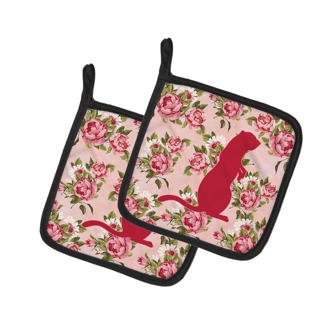 Meerkat Shabby Chic Pink Roses Pair of Pot Holders