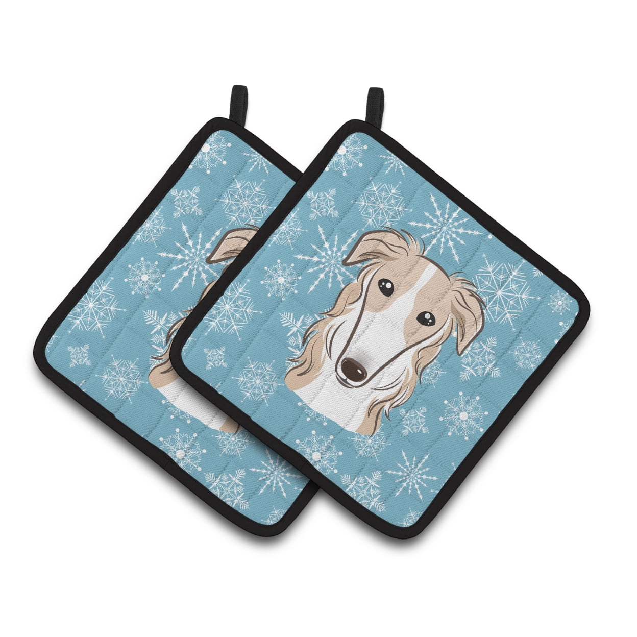 Caroline's Treasures BB1662PTHD Snowflake Borzoi Pair of Pot Holders , 7.5HX7.5W, multicolor