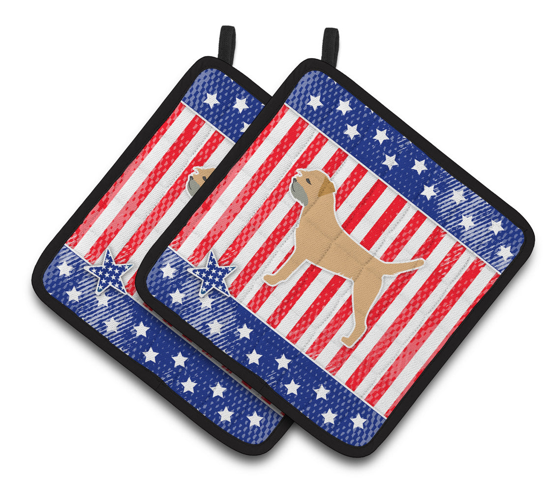 Caroline's Treasures BB3289PTHDPatriotic Border Terrier Pair of Pot Holders , 7.5HX7.5W, multicolor