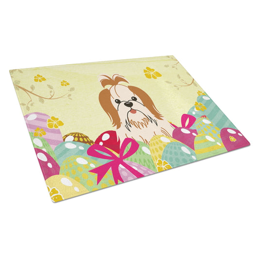 Caroline's Treasures BB6087LCB Easter Eggs Shih Tzu Red White Glass Cutting Board Large, 12H x 16W, multicolor