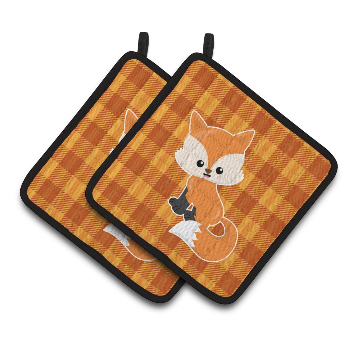 Caroline's Treasures Baby Fox Gingham Pair of Pot Holders