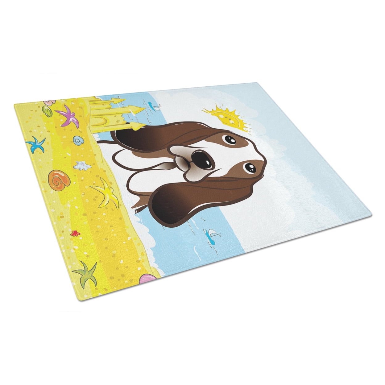 Caroline's Treasures Basset Hound Summer Beach Glass Cutting Board Large
