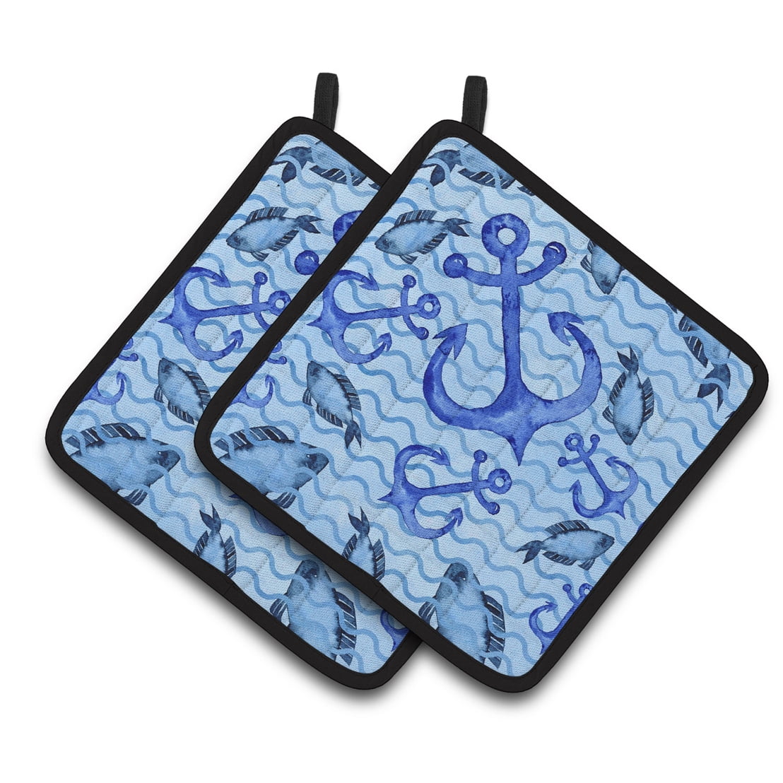 Caroline's Treasures Beach Watercolor Anchors and Fish Pair of Pot Holders