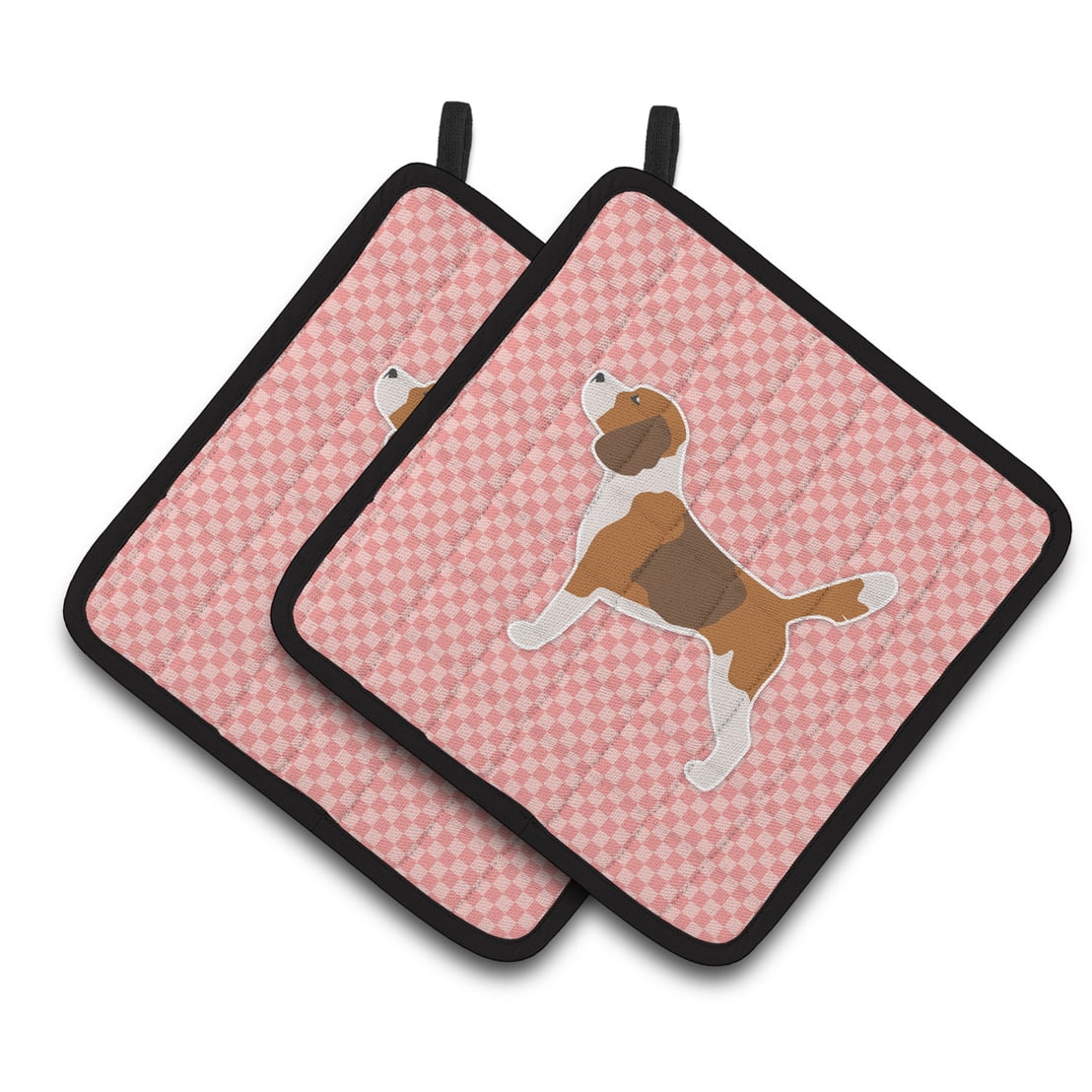 Caroline's Treasures Beagle Checkerboard Pink Pair of Pot Holders