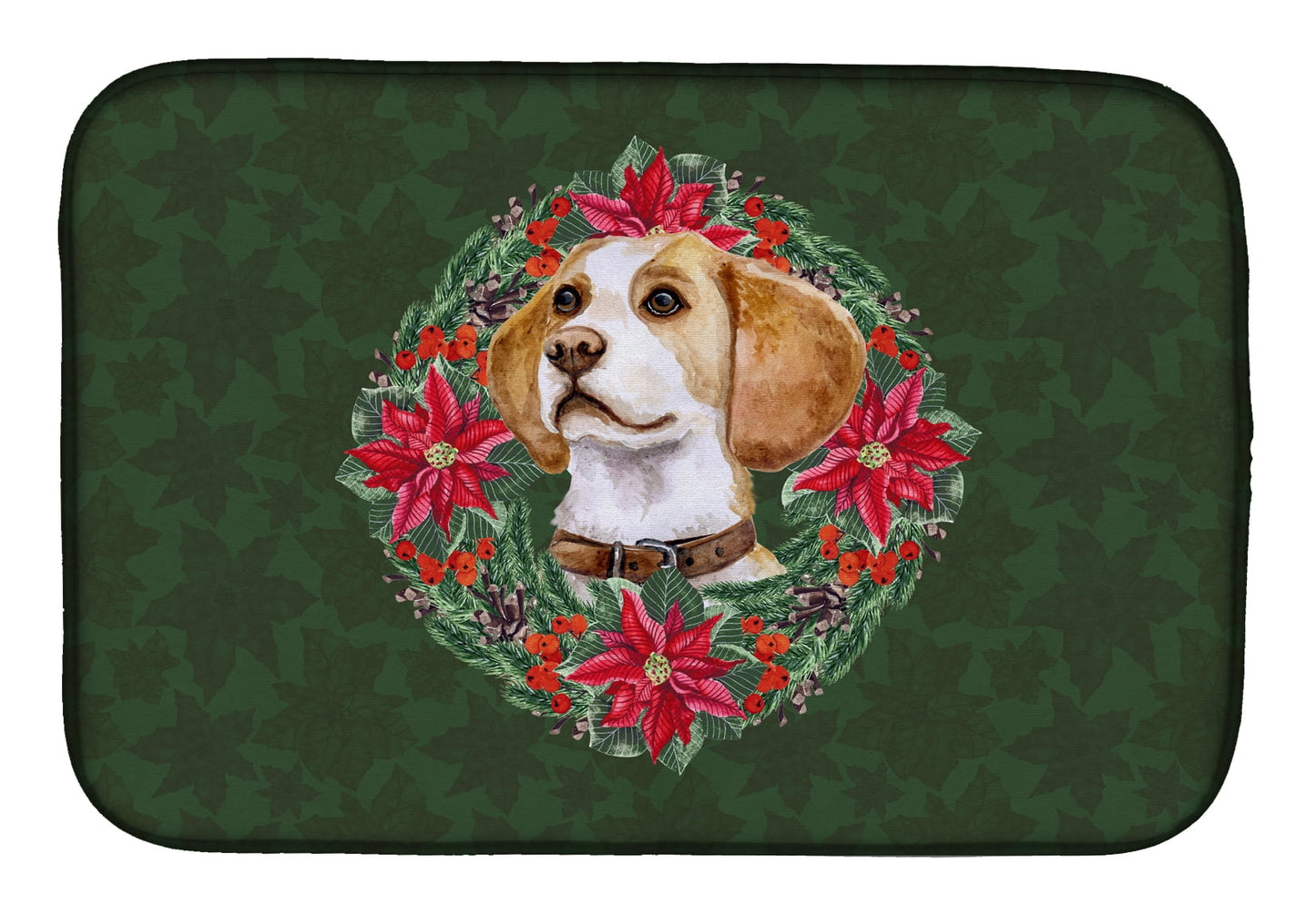 Caroline's Treasures Beagle Poinsetta Wreath Dish Drying Mat