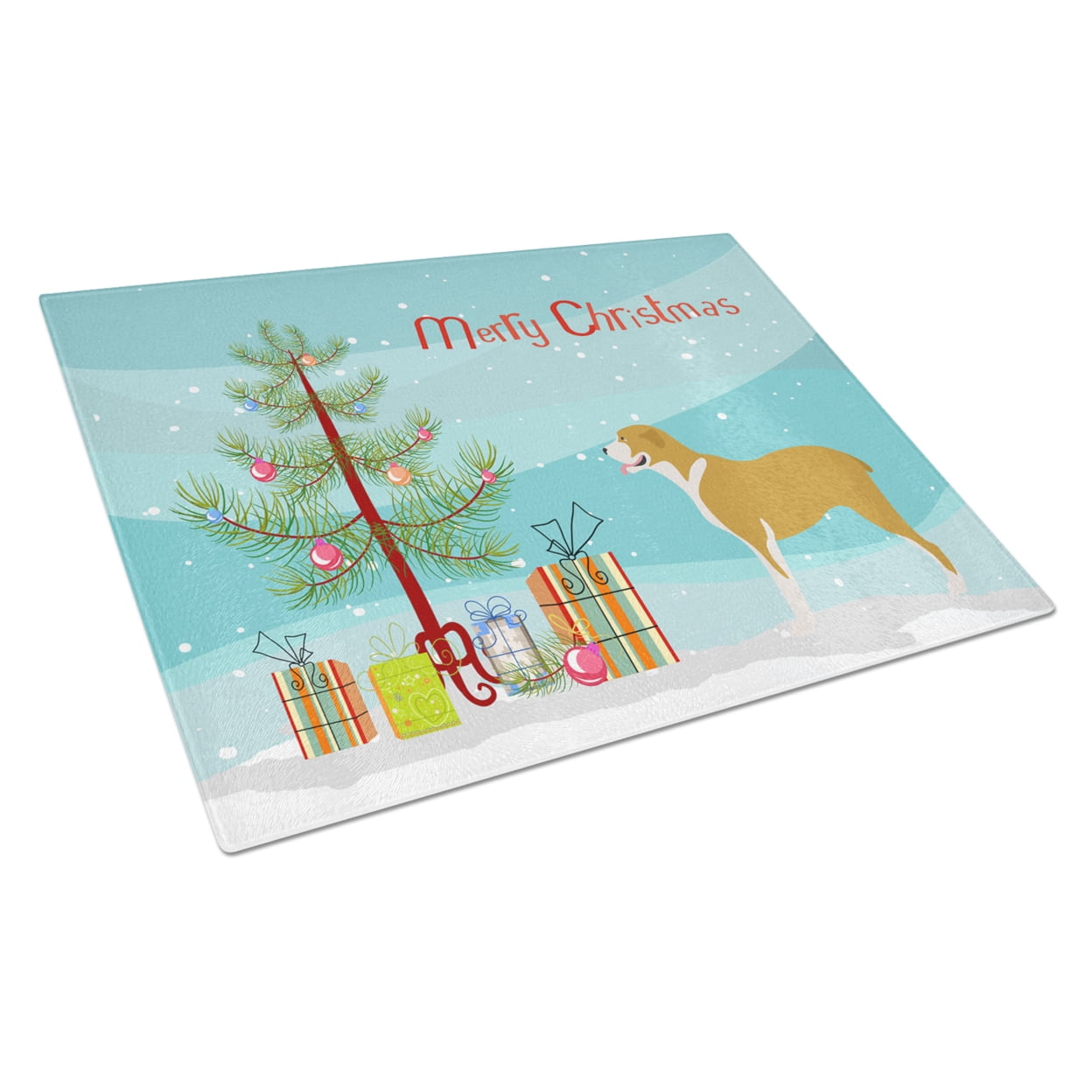 Caroline's Treasures Belgium Mastiff Christmas Glass Cutting Board Large