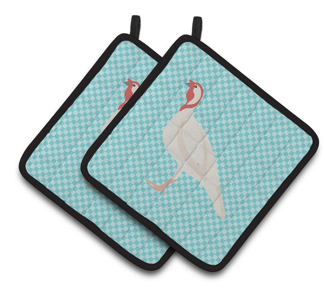 Beltsville Small White Turkey Hen Blue Check Pair of Pot Holders