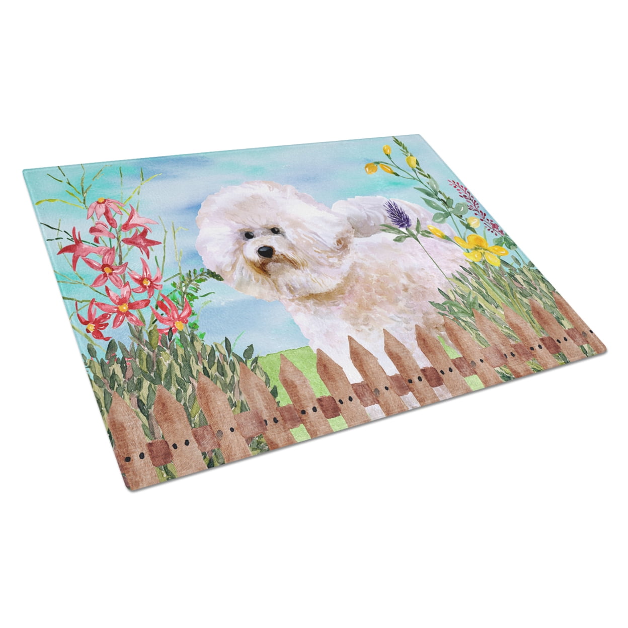Caroline's Treasures Bichon Frise #2 Spring Glass Cutting Board Large