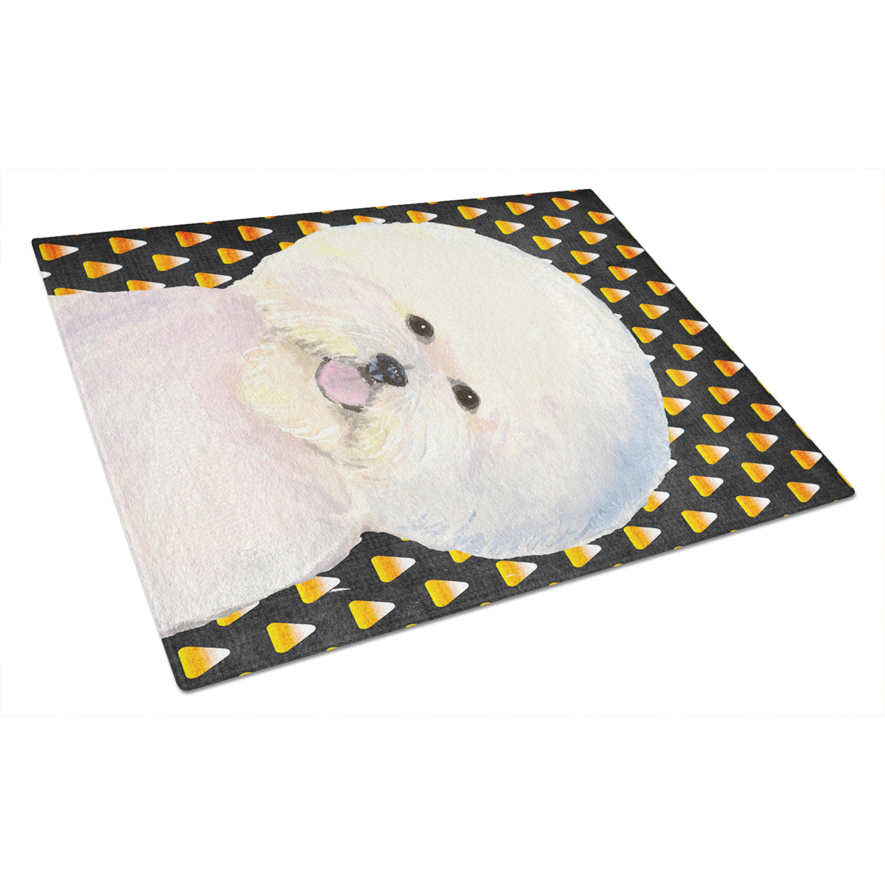 Caroline's Treasures Bichon Frise Candy Corn Halloween Portrait Glass Cutting Board Large