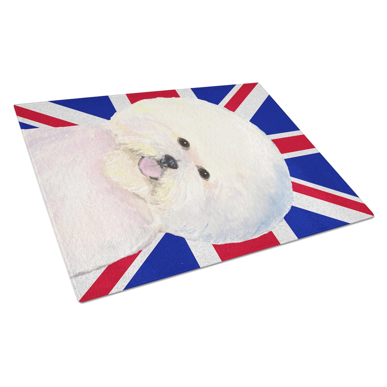 Caroline's Treasures Bichon Frise with English Union Jack British Flag Glass Cutting Board Large Size