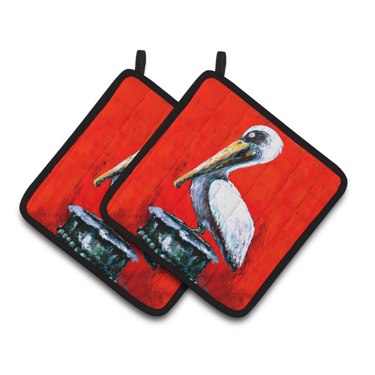 Caroline's Treasures Bird - Pelican Red Dawn Pair of Pot Holders