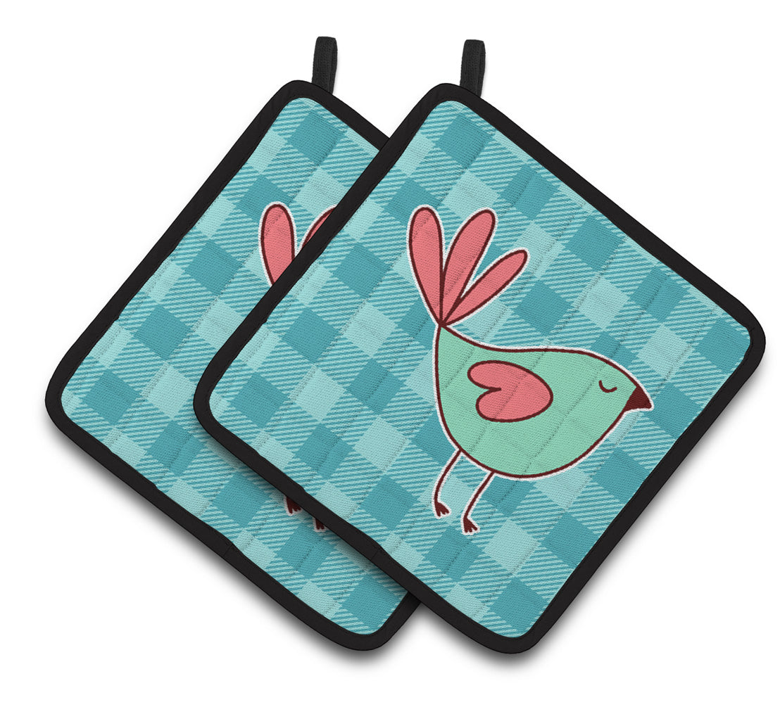 Caroline's Treasures Bird on Blue Plaid Pair of Pot Holders