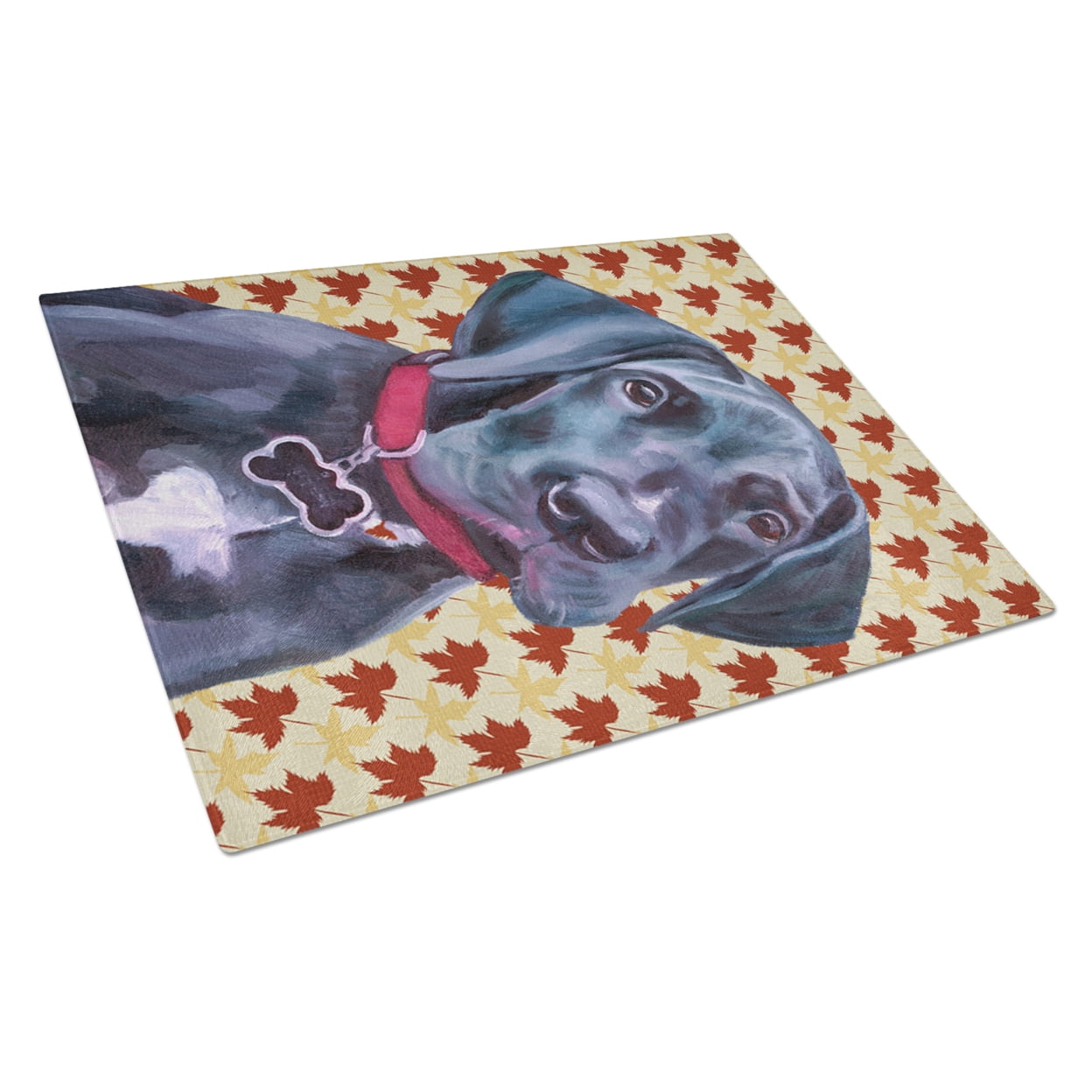 Caroline's Treasures Black Great Dane Puppy Fall Leaves Glass Cutting Board Large