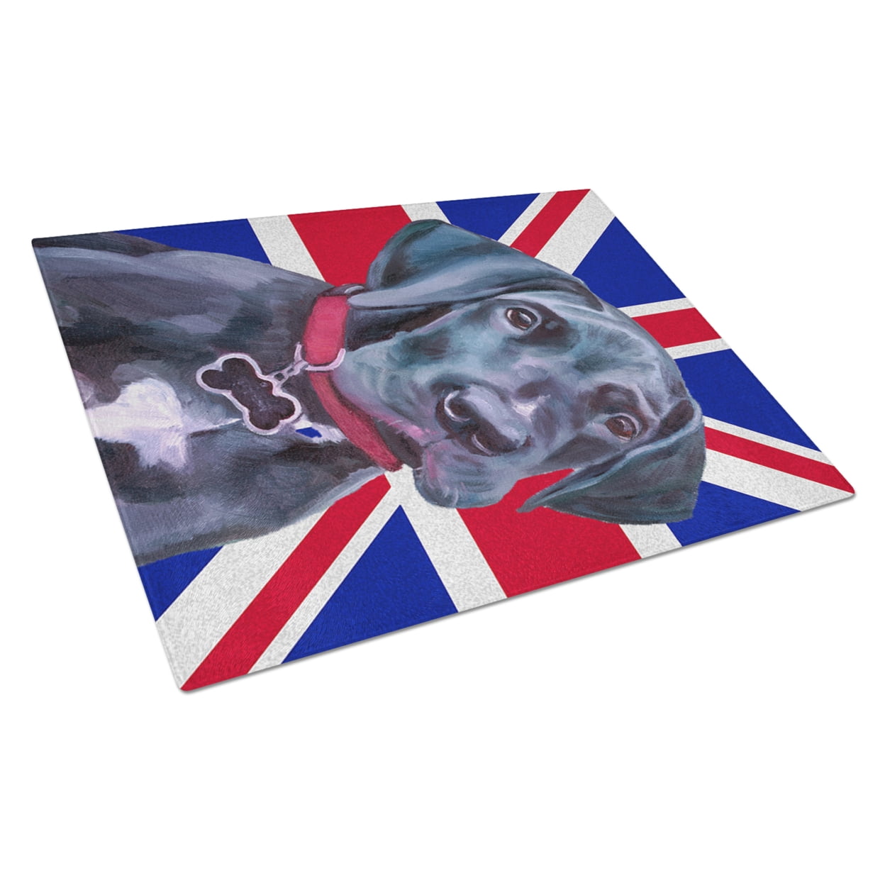 Caroline's Treasures Black Great Dane Puppy with English Union Jack British Flag Glass Cutting Board Large