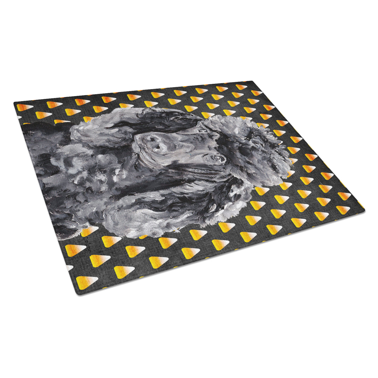 Caroline's Treasures Black Standard Poodle Candy Corn Halloween Glass Cutting Board Large Size