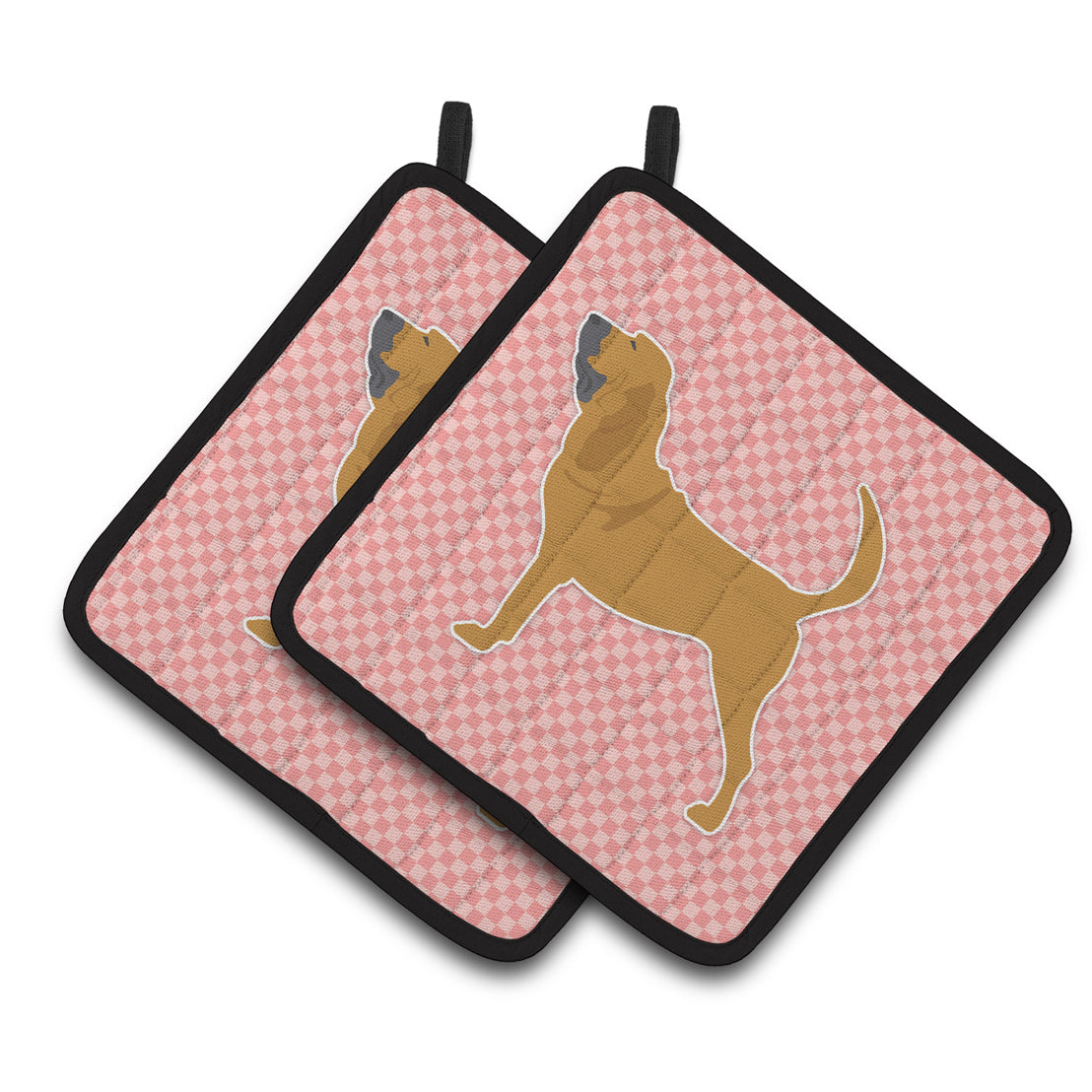 Caroline's Treasures Bloodhound Checkerboard Pink Pair of Pot Holders