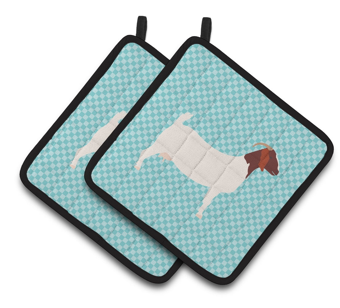 Boer Goat Blue Check Pair of Pot Holders