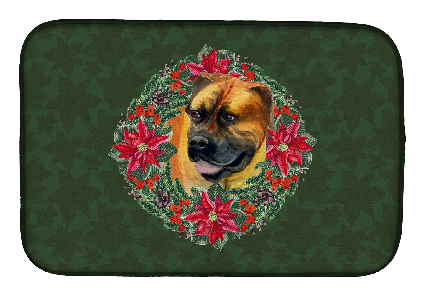 Boerboel Mastiff Poinsetta Wreath Dish Drying Mat