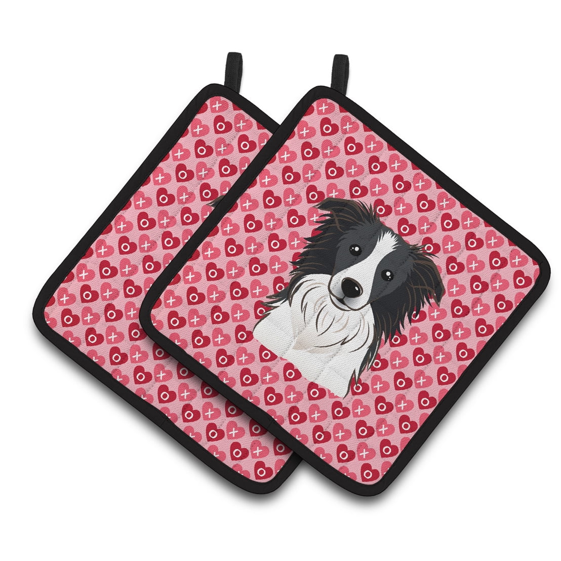 Border Collie Hearts Pair of Pot Holders
