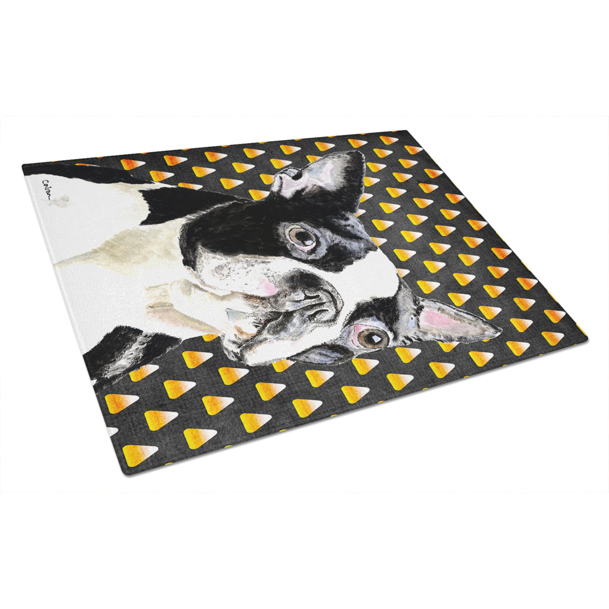 Caroline's Treasures Boston Terrier Candy Corn Halloween Portrait Glass Cutting Board Large