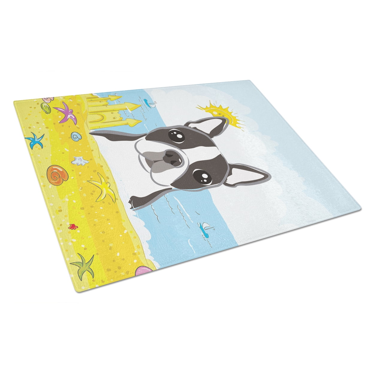 Caroline's Treasures Boston Terrier Summer Beach Glass Cutting Board Large