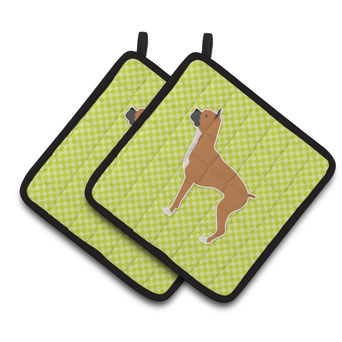 Caroline's Treasures Boxer Checkerboard Green Pair of Pot Holders