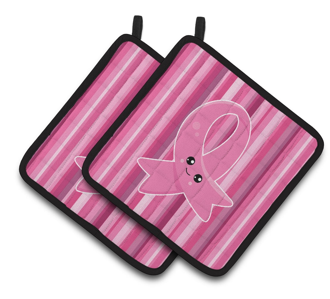 Caroline's Treasures Breast Cancer Awareness Ribbon Face Pair of Pot Holders