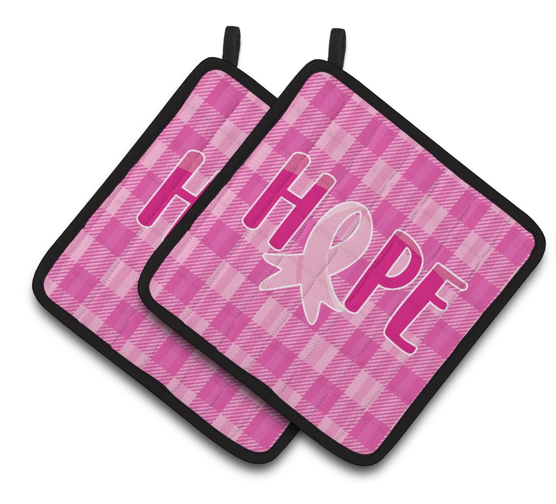 Breast Cancer Awareness Ribbon Hope Pair of Pot Holders