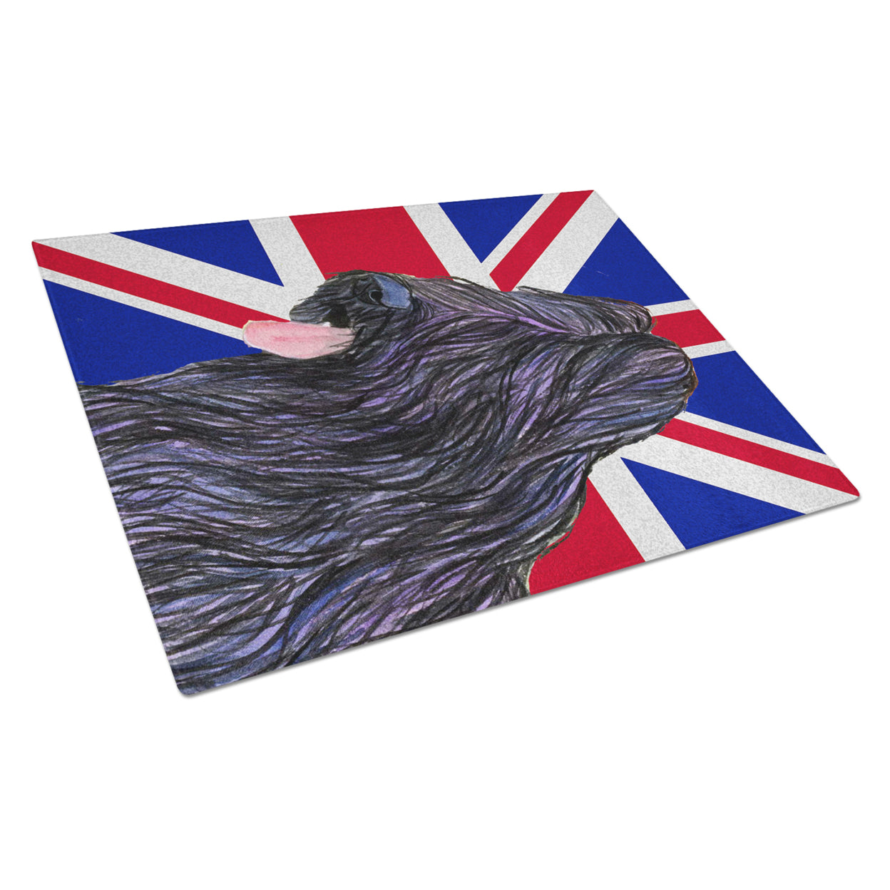 Caroline's Treasures Briard with English Union Jack British Flag Glass Cutting Board Large Size