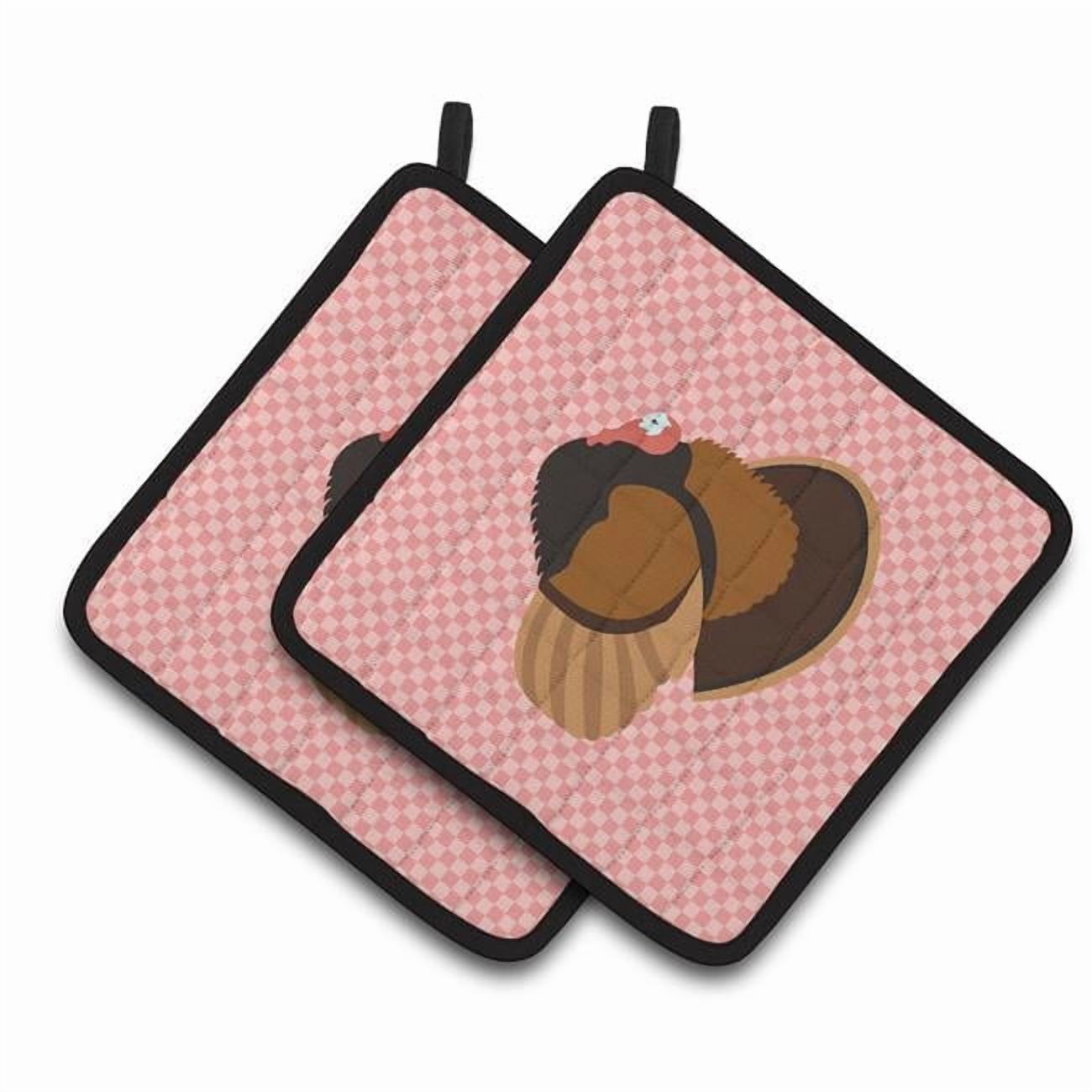 Caroline's Treasures Bronze Turkey Pink Check Pair of Pot Holders