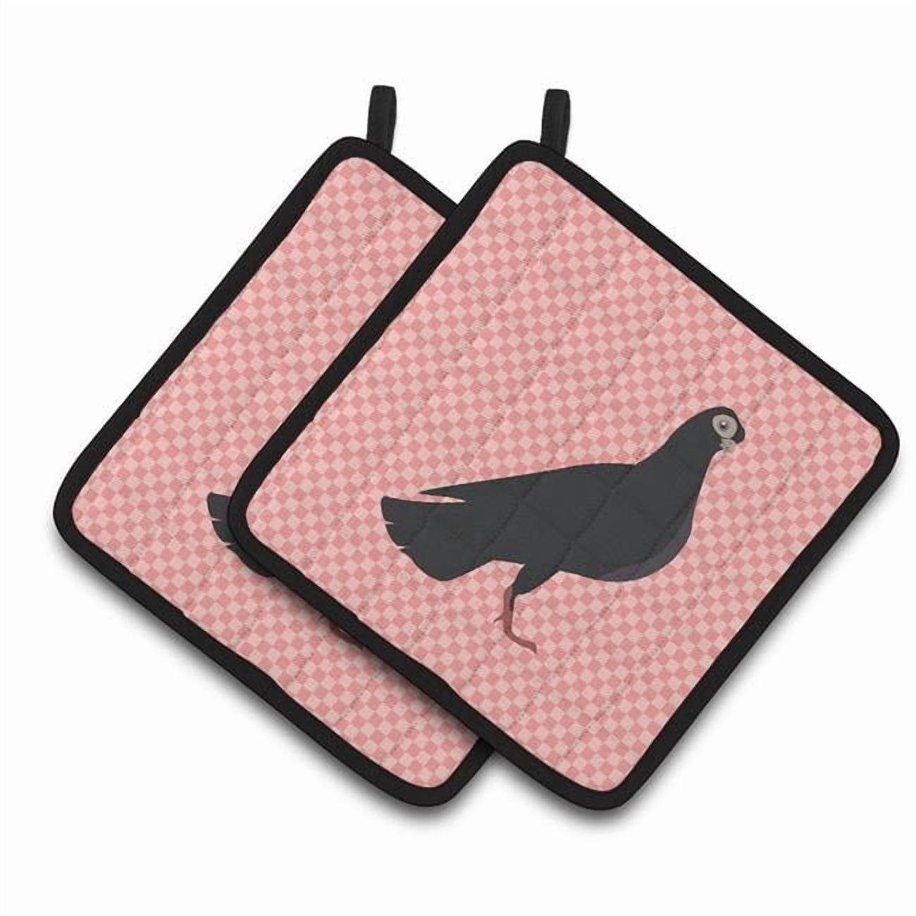 Caroline's Treasures Budapest Highflyer Pigeon Pink Check Pair of Pot Holders
