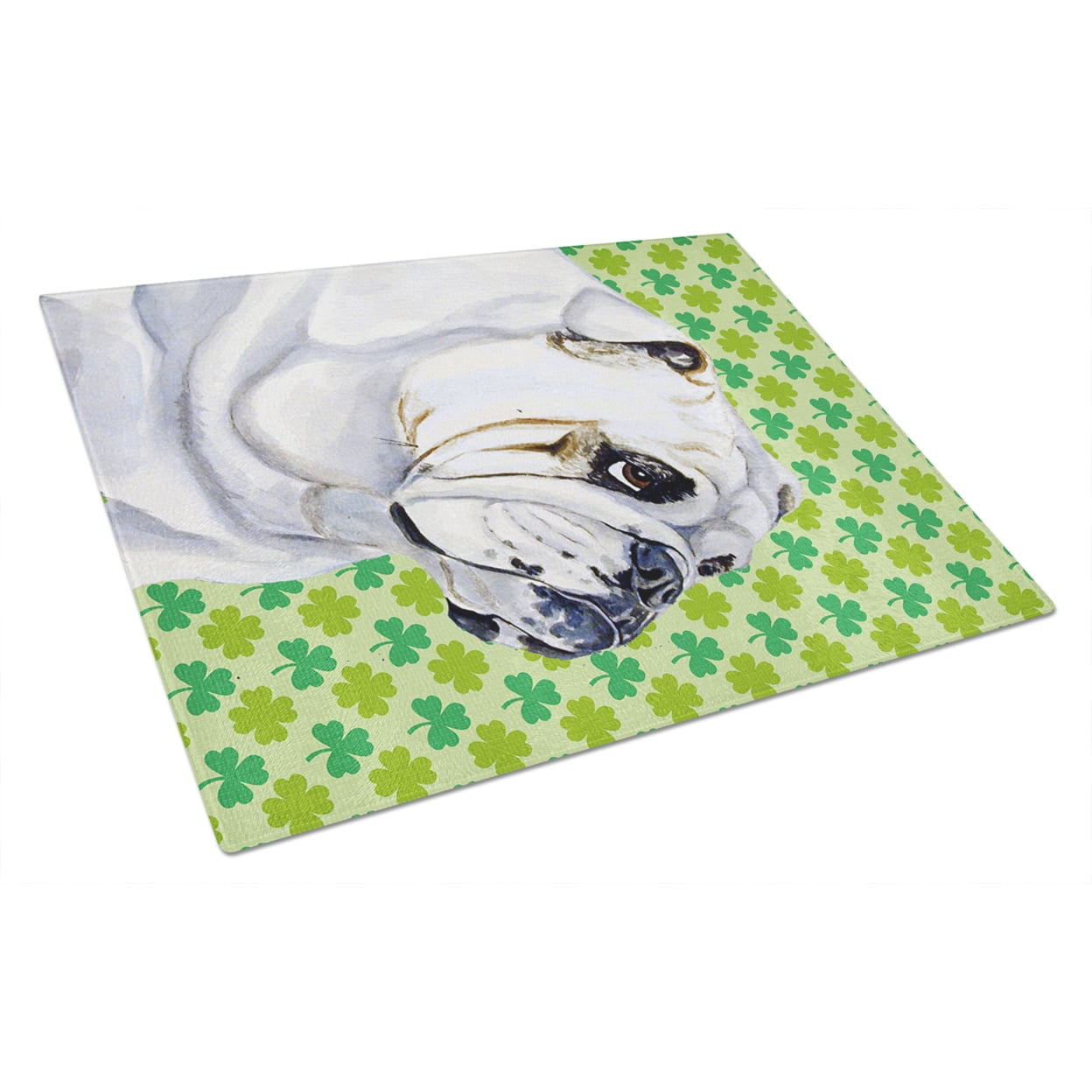 Caroline's Treasures Bulldog English St. Patrick's Day Shamrock Portrait Glass Cutting Board Large