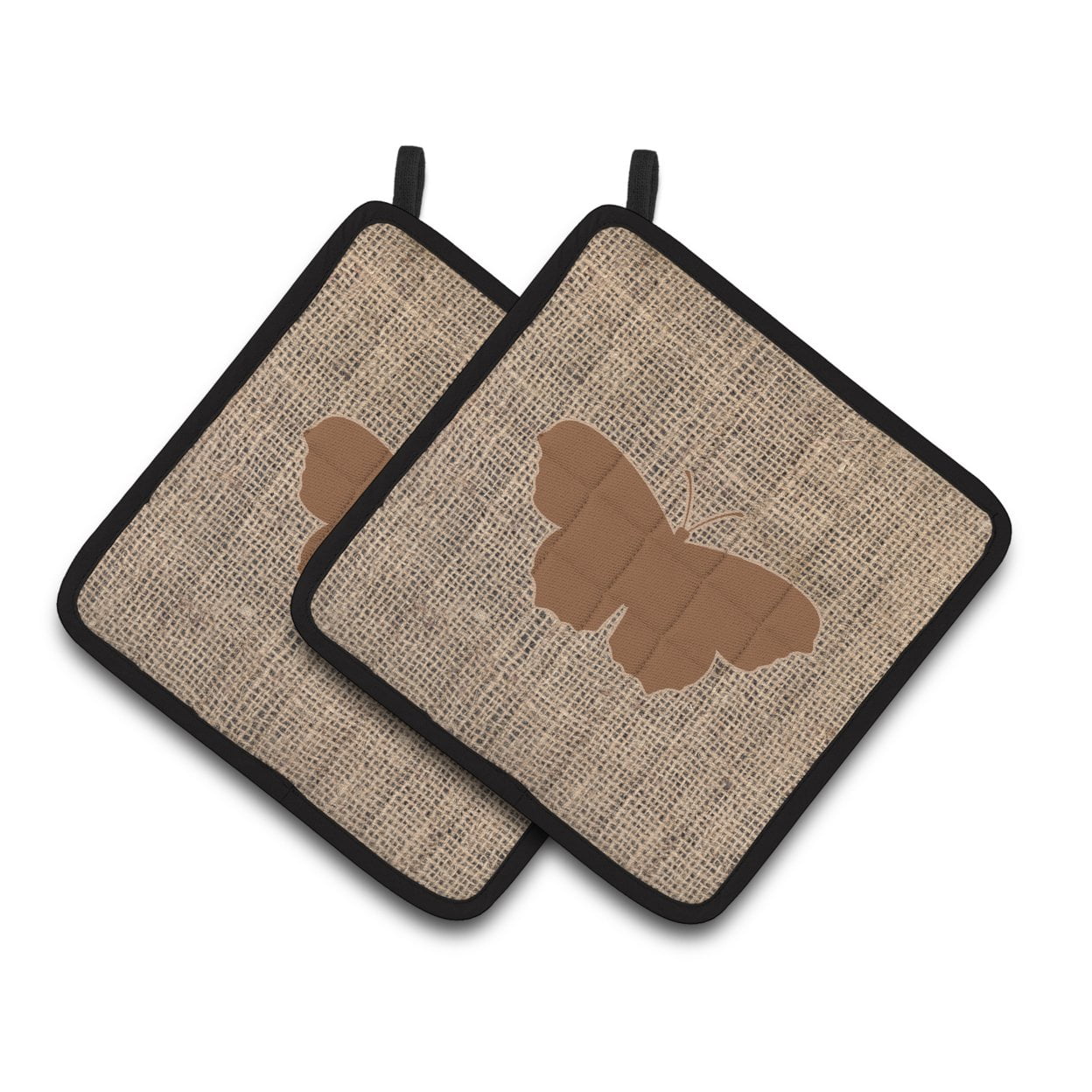 Caroline's Treasures Butterfly Faux Burlap and Brown Pair of Pot Holders