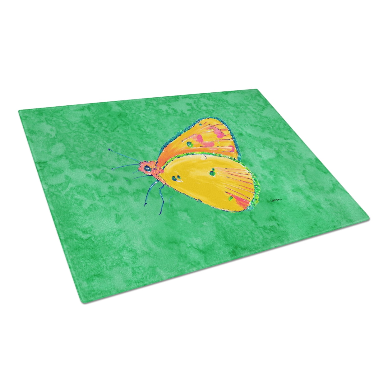 Caroline's Treasures Butterfly Orange on Green Glass Cutting Board Large