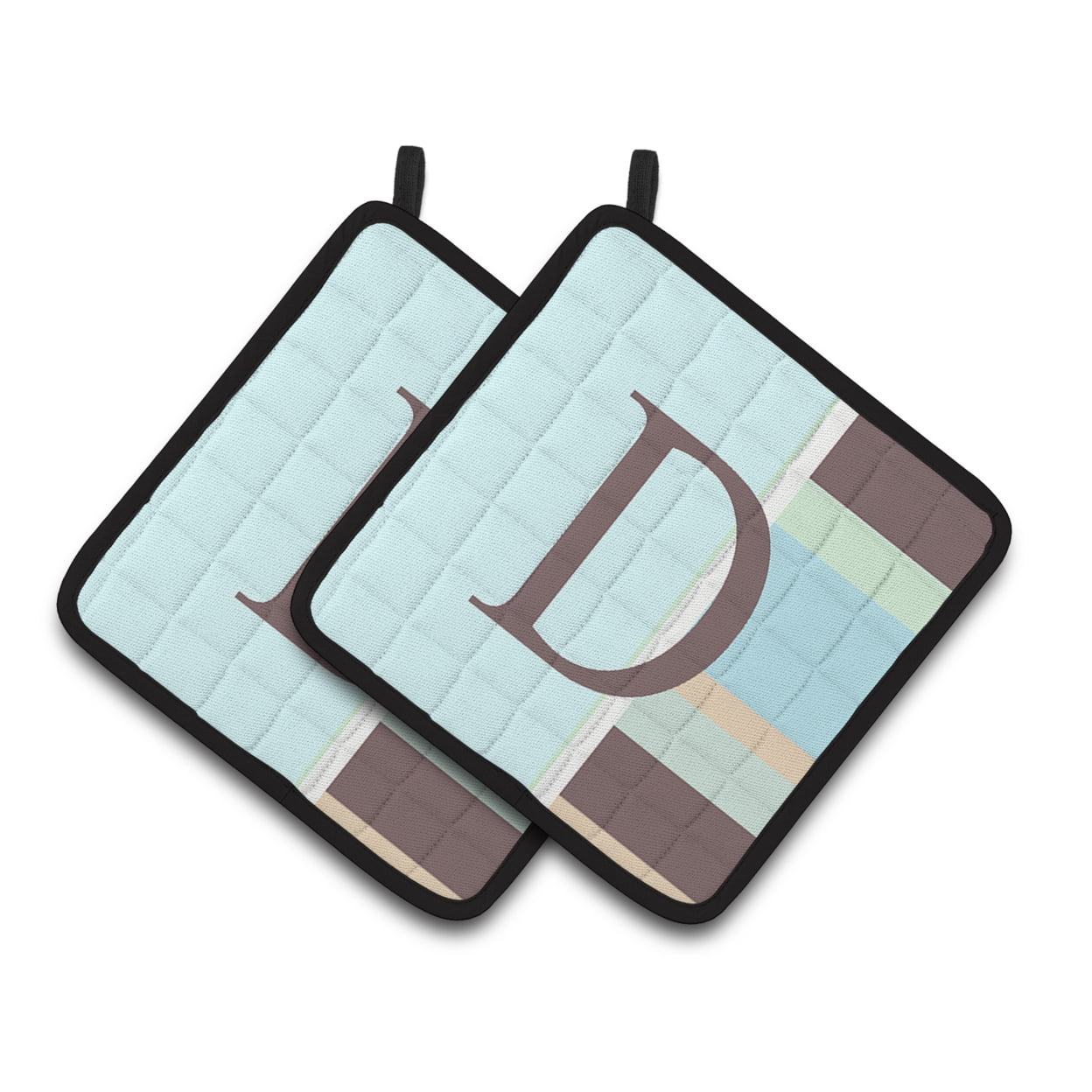 Caroline's Treasures CJ1003-DPTHD Letter D Initial Monogram - Blue Stripes Pair of Pot Holders, 7.5HX7.5W, multicolor