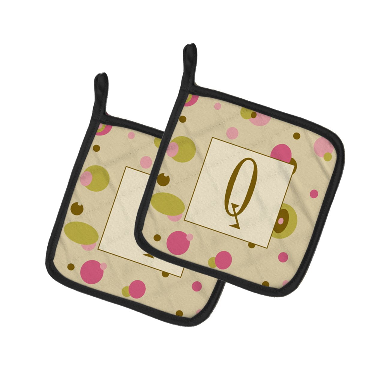 Caroline's Treasures CJ1004-QPTHD Letter Q Initial Monogram - Tan Dots Pair of Pot Holders, 7.5HX7.5W, multicolor