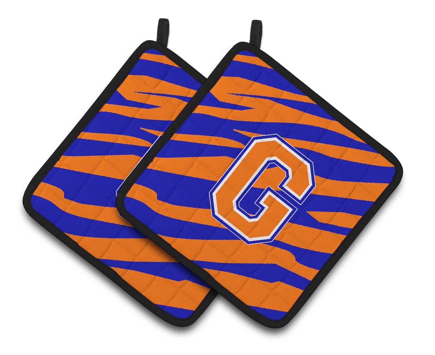 Caroline's Treasures CJ1023-GPTHD Letter G Initial Tiger Stripe - Blue Orange Pair of Pot Holders, 7.5HX7.5W,