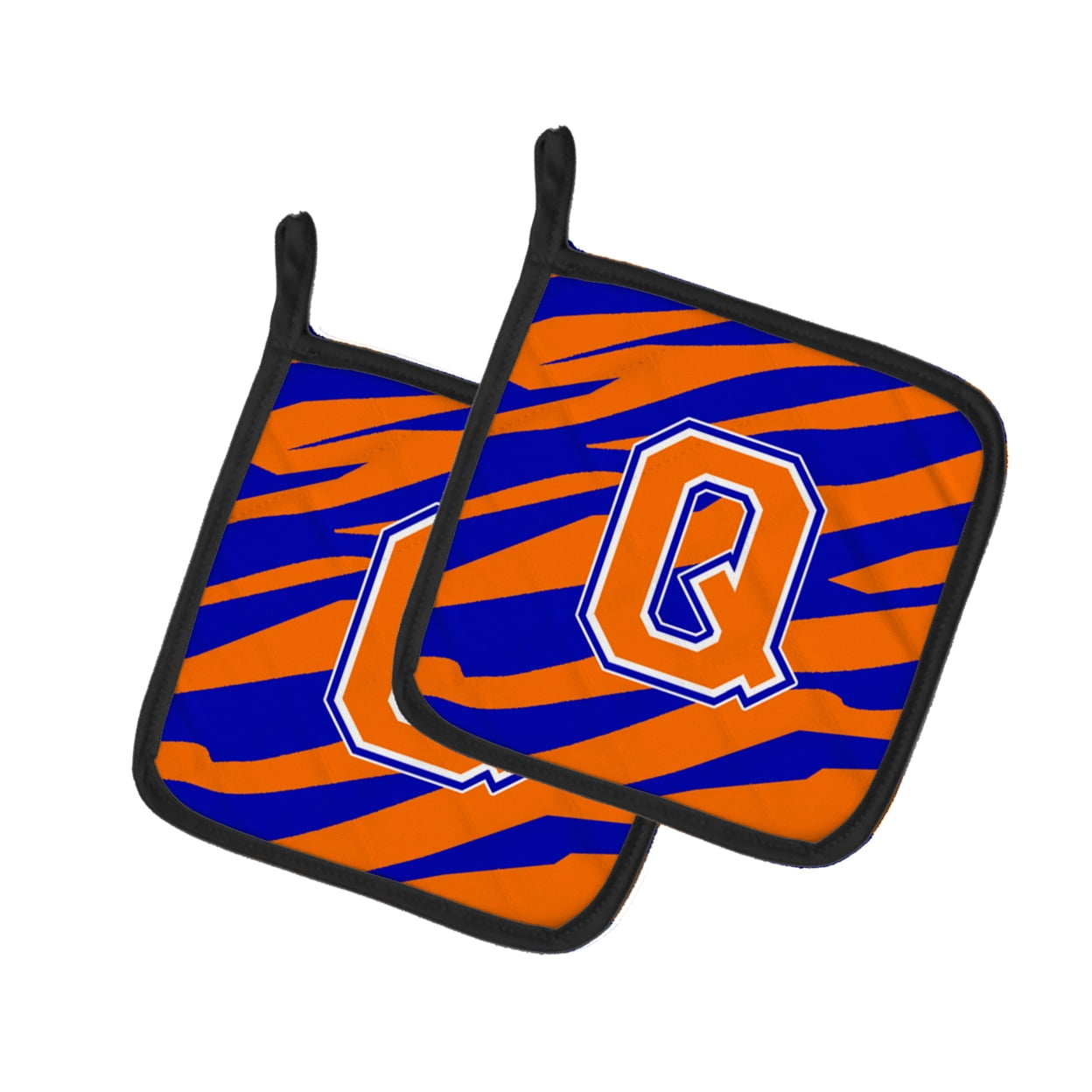 Caroline's Treasures CJ1023-QPTHD Letter Q Initial Tiger Stripe - Blue Orange Pair of Pot Holders, 7.5HX7.5W,