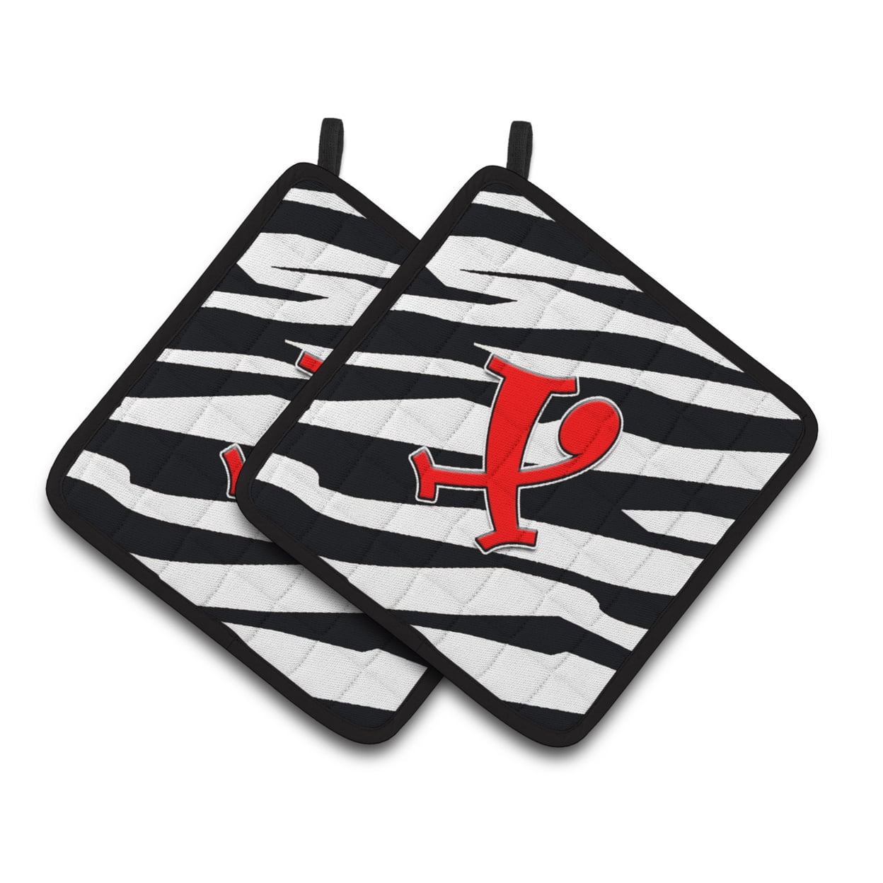 Caroline's Treasures CJ1024-XPTHD Letter X Initial Monogram - Zebra Red Pair of Pot Holders, 7.5HX7.5W, multicolor
