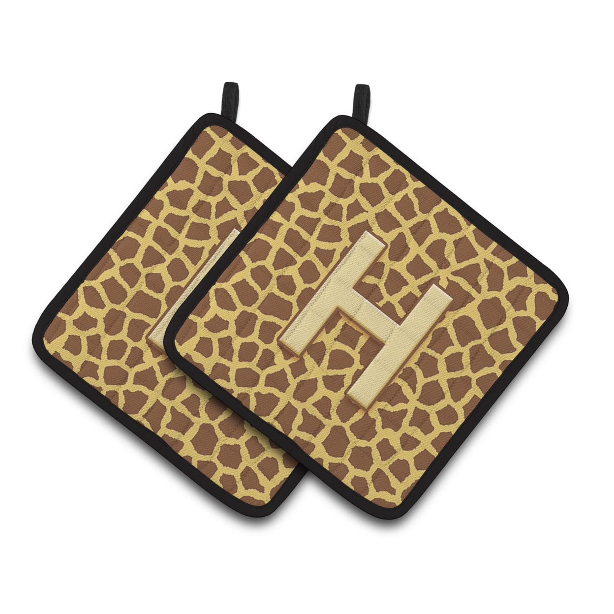 Monogram Initial H Giraffe Pair of Pot Holders
