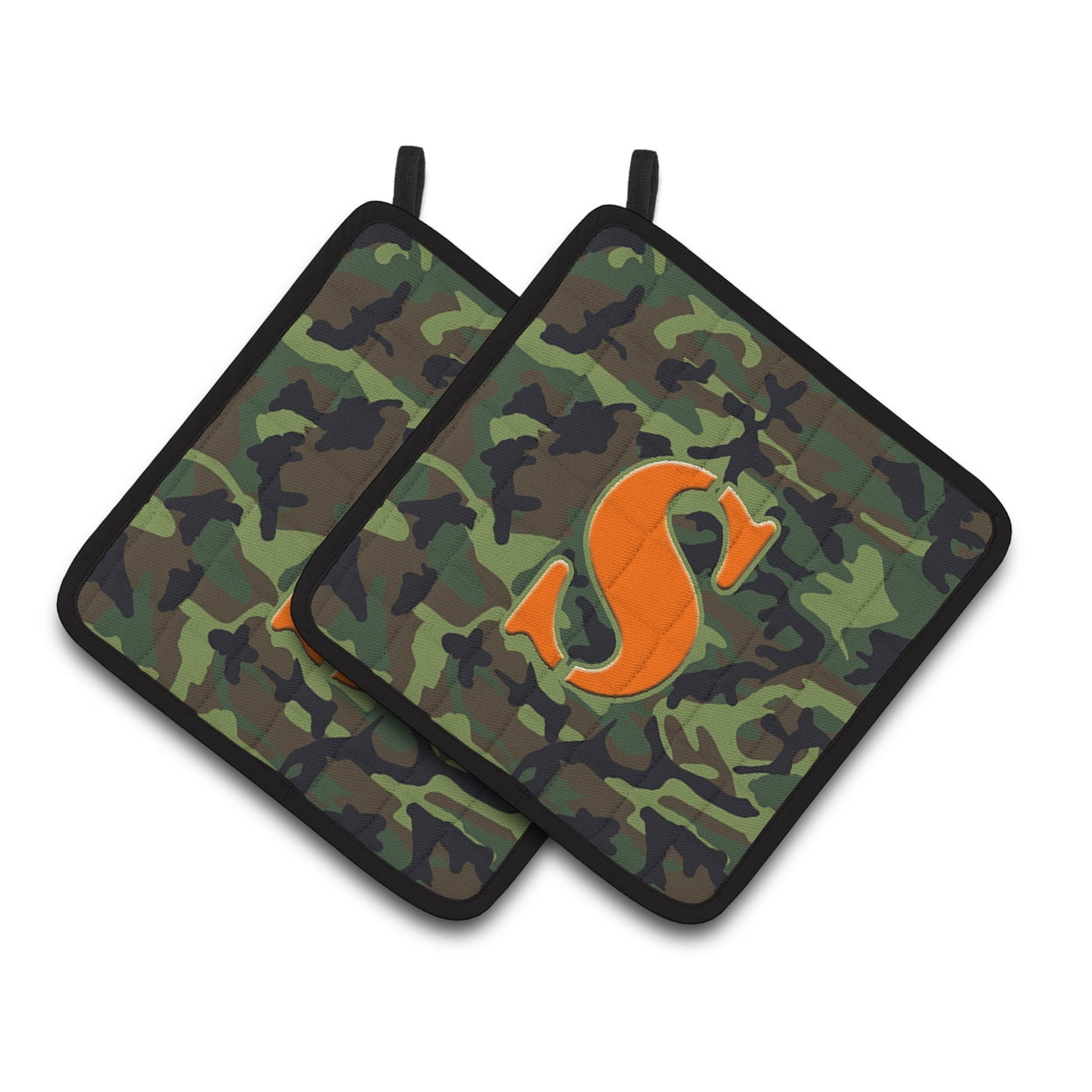 Caroline's Treasures CJ1030-SPTHD Letter S Monogram - Camo Green Pair of Pot Holders, 7.5HX7.5W, multicolor