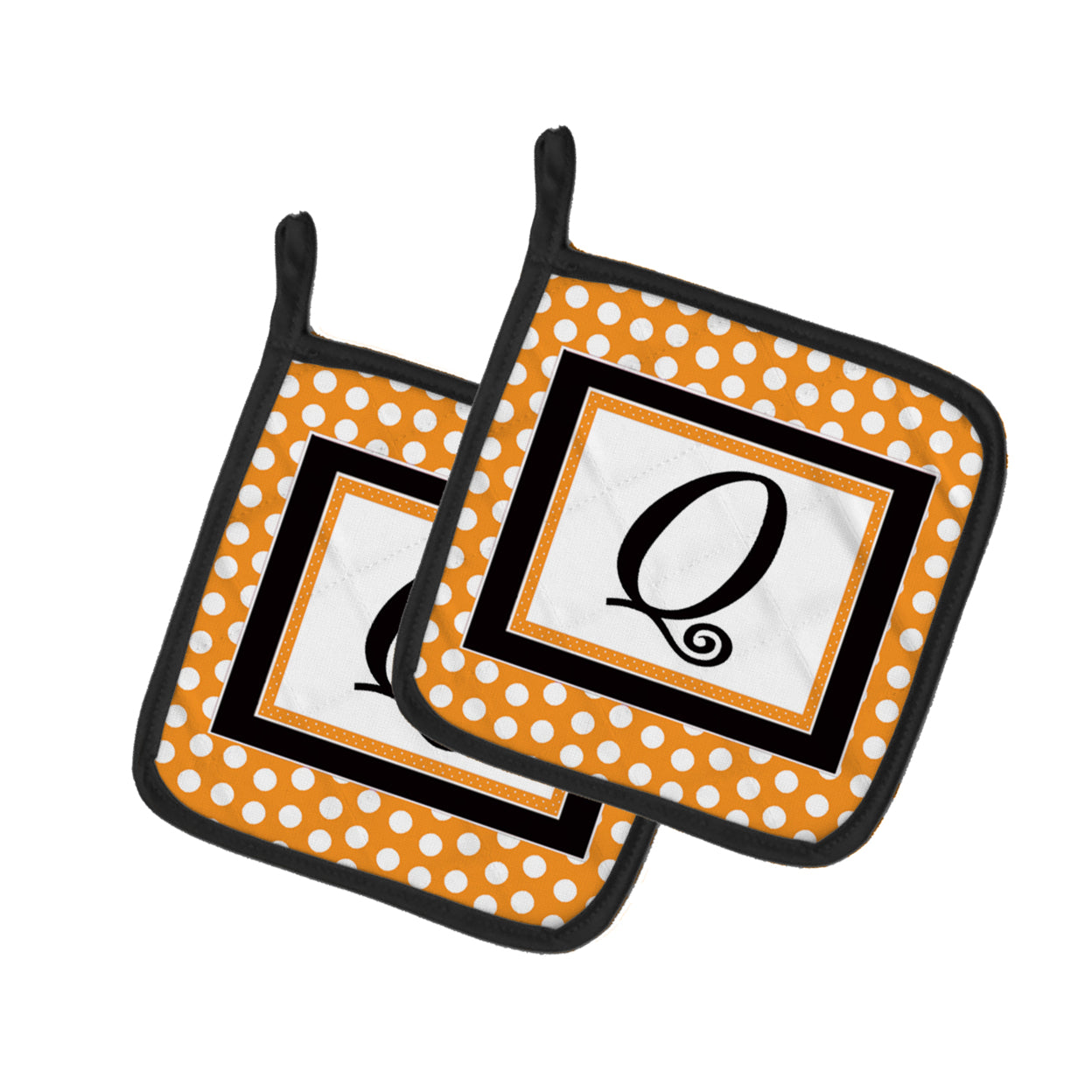 Caroline's Treasures CJ1033-QPTHD Letter Q Initial Monogram - Orange Polkadots Pair of Pot Holders, 7.5HX7.5W,