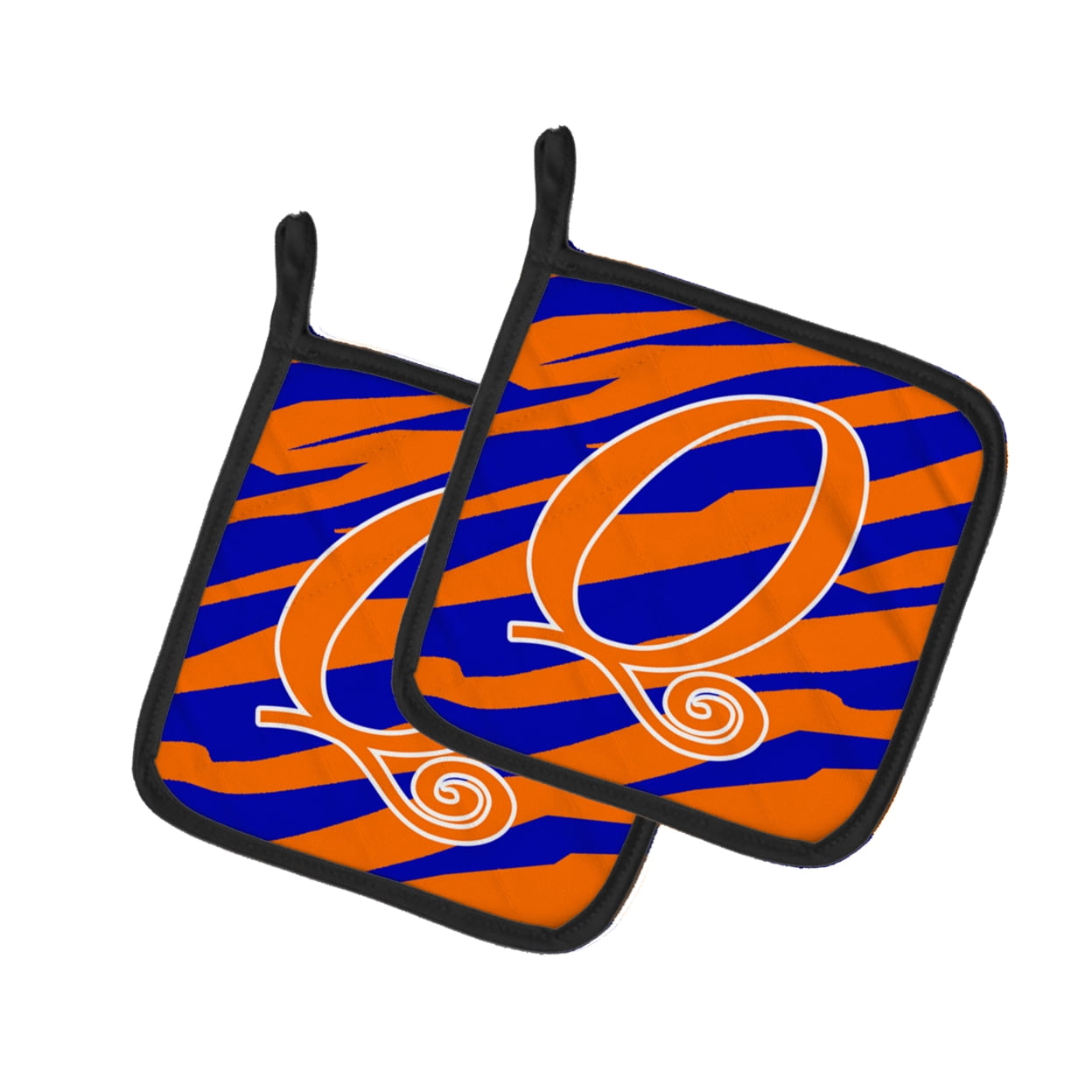 Caroline's Treasures CJ1036-QPTHD Letter Q Initial Tiger Stripe Blue and Orange Pair of Pot Holders, 7.5HX7.5W,