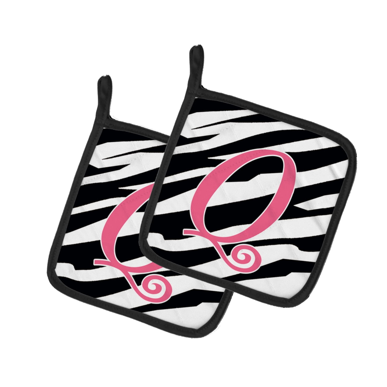 Caroline's Treasures CJ1037-QPTHD Letter Q Initial Zebra Stripe and Pink Pair of Pot Holders, 7.5HX7.5W, multicolor