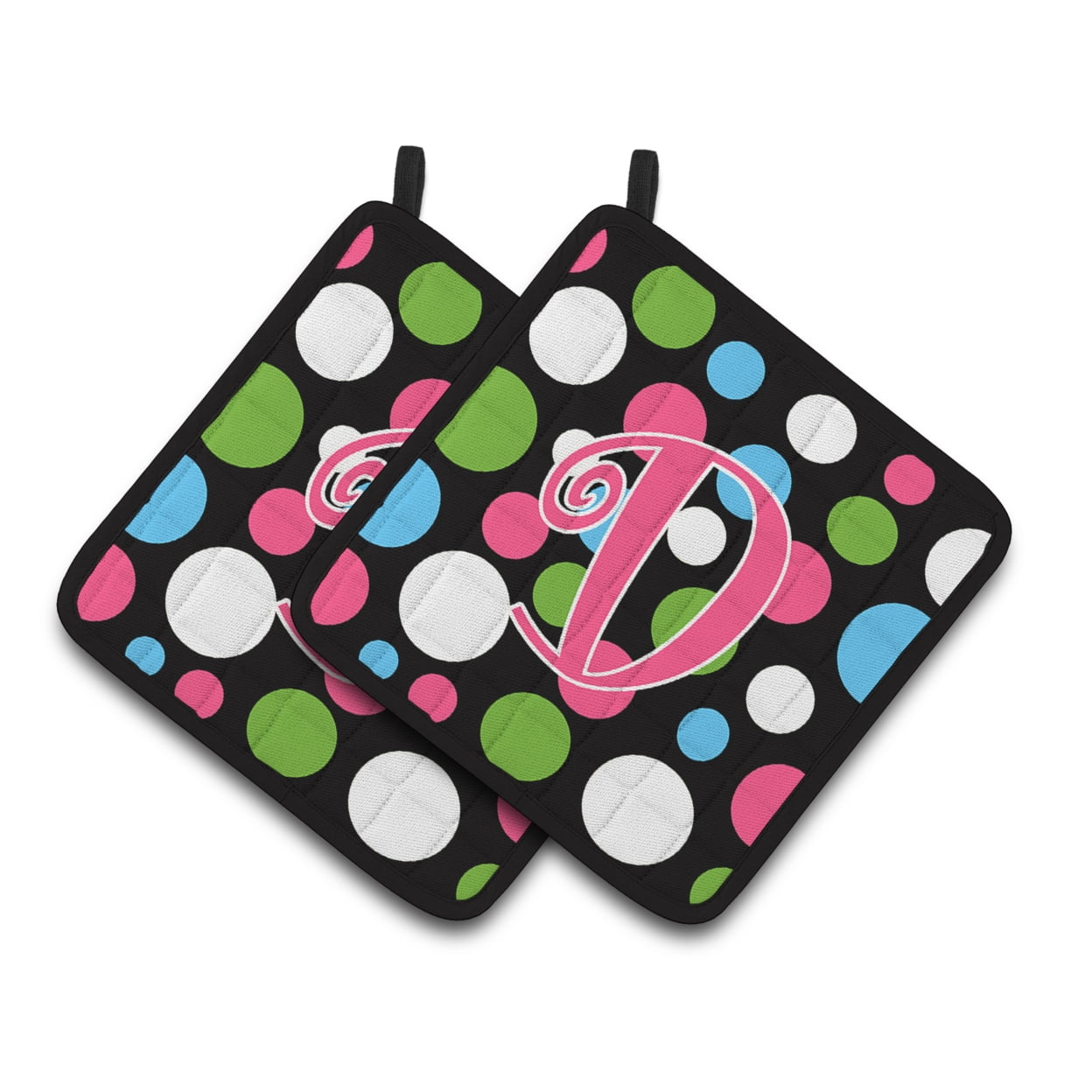 Caroline's Treasures CJ1038-DPTHD Letter D Initial Monogram - Polkadots and Pink Pair of Pot Holders, 7.5HX7.5W,