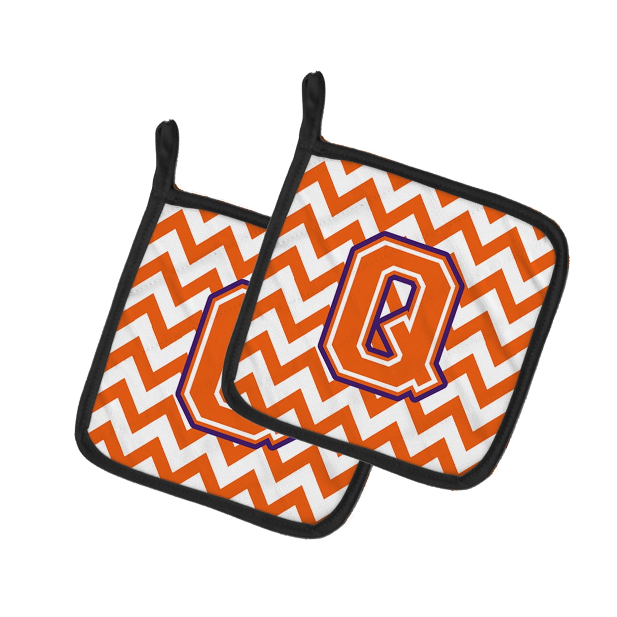 Caroline's Treasures CJ1062-QPTHD Letter Q Chevron Orange and Regalia Pair of Pot Holders, 7.5HX7.5W, multicolor