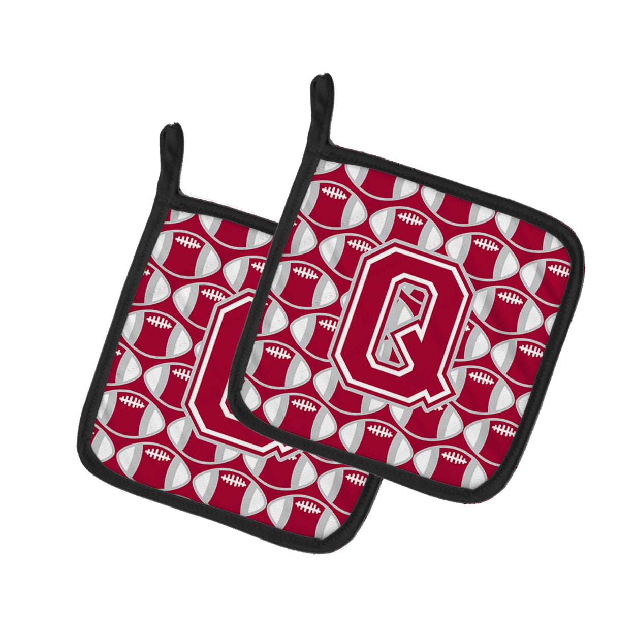 Caroline's Treasures CJ1065-QPTHD Letter Q Football Crimson, grey and white Pair of Pot Holders, 7.5HX7.5W, multicolor